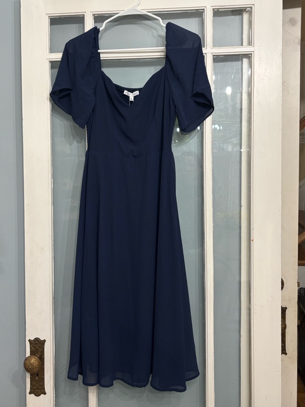 Baltic Born Navy Puff Sleeve Midi Dress